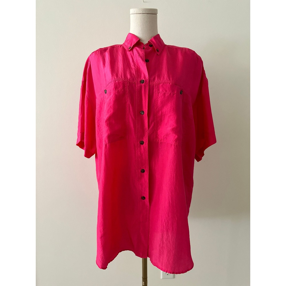 Campagnie International‎ Express Hot Pink Silk SS Buttondown